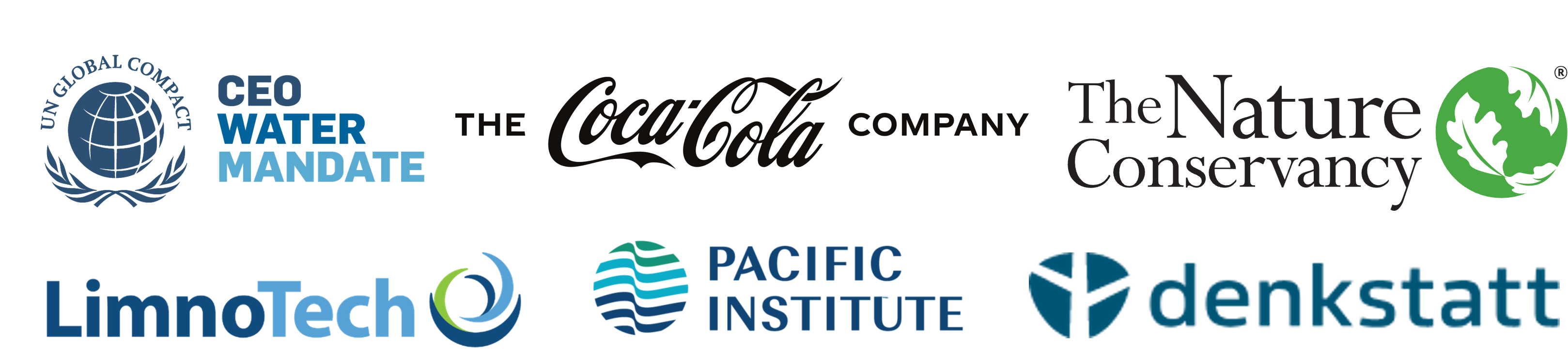 Logos of Partner Organizations: CEO Water Mandate, the Coca Cola Company, denkstatt, LimnoTech, Pacific Institute, and the Nature Conservancy